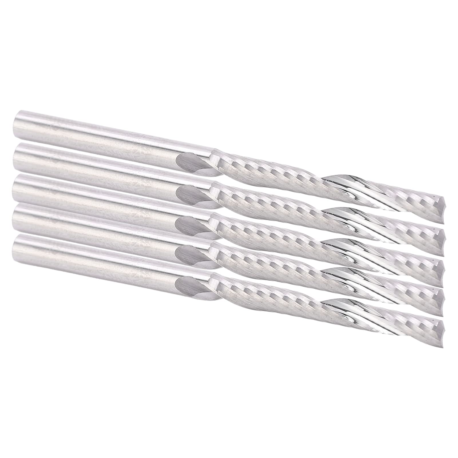 Pojedyncze młyny końcowe fletu 5 - pakiet | 3,175 mm Shank Tungsten stalowy noża | Wysoka twardość dla drewna / aluminium / plastiku | Polerowany lusterka, długość cięcia 25 mm