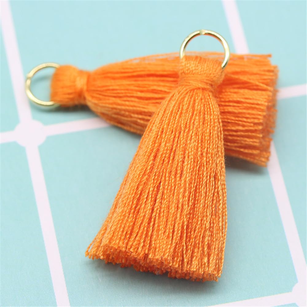 40 Pieces 3cm Handmade Cotton Tassel Mini Craft Tassels Small Decorative Tassels Pendant Tiny Bookmark Tassels Fringe Trim Cotton Key Chain Tassels for DIY Craft Supplies Home Decor (Orange) — image 1