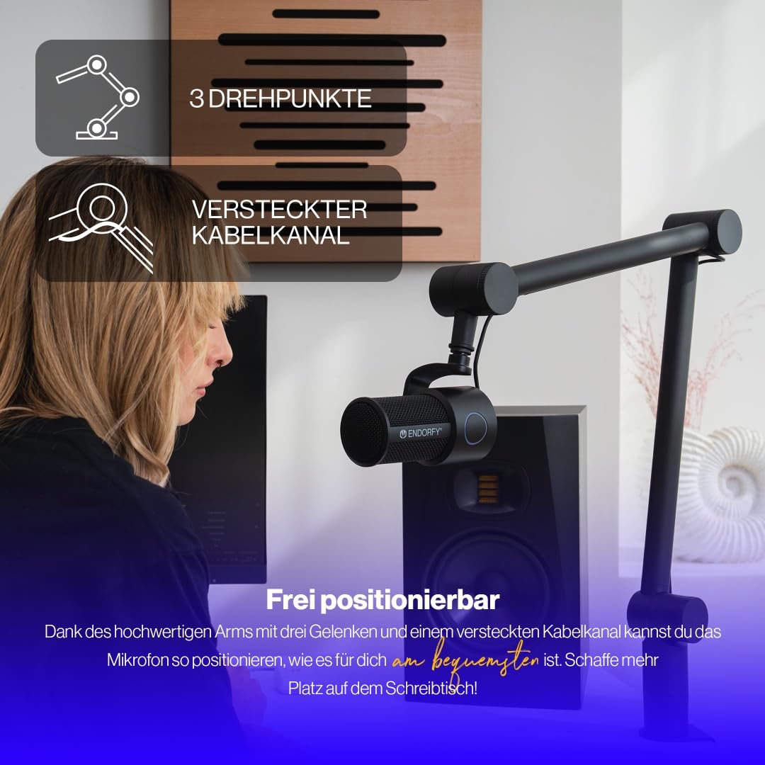 ENDORFY Solum Studio USB Kondensatormikrofon, Studioqualität 24 Bit/96 kHz, Verstellbarer Arm, Stummschaltung