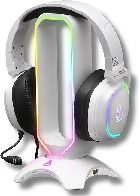 THE G-LAB K-Stand Radon - Gaming Kopfhörer Stander - RGB-Hintergrundbeleuchtung, USB-Hub 2 x 2,0, rutschfeste Basis - Universalhalterung für Gamer - Kopfhörer für PC PS4 Xbox One - Weiß
