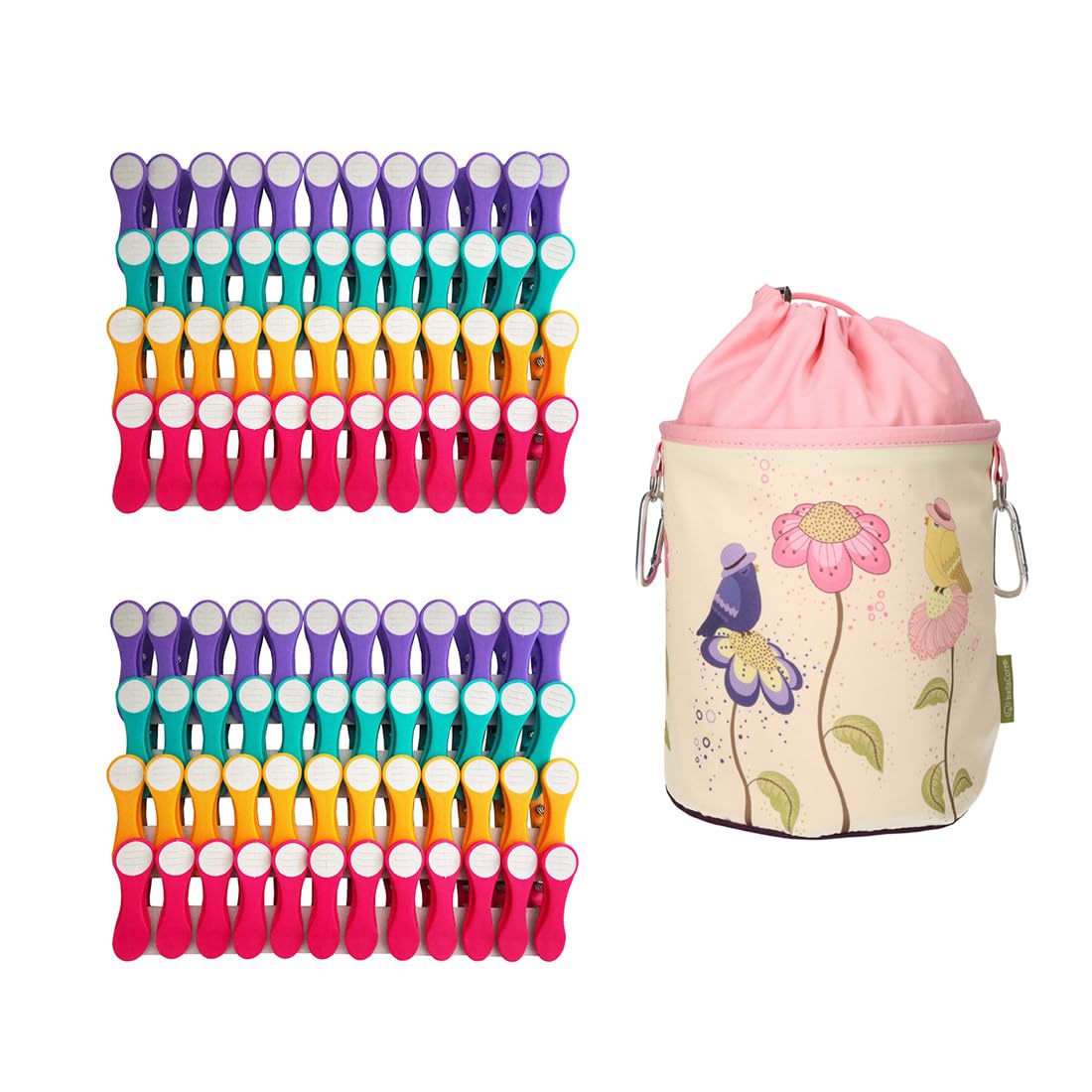 96 Wäscheklammern Soft Grip Softgrip Soft Touch Softtouch und 1 Wäscheklammerbeutel (24xLila, 24xTürkis, 24xGelb, 24xPink, 1xLila)