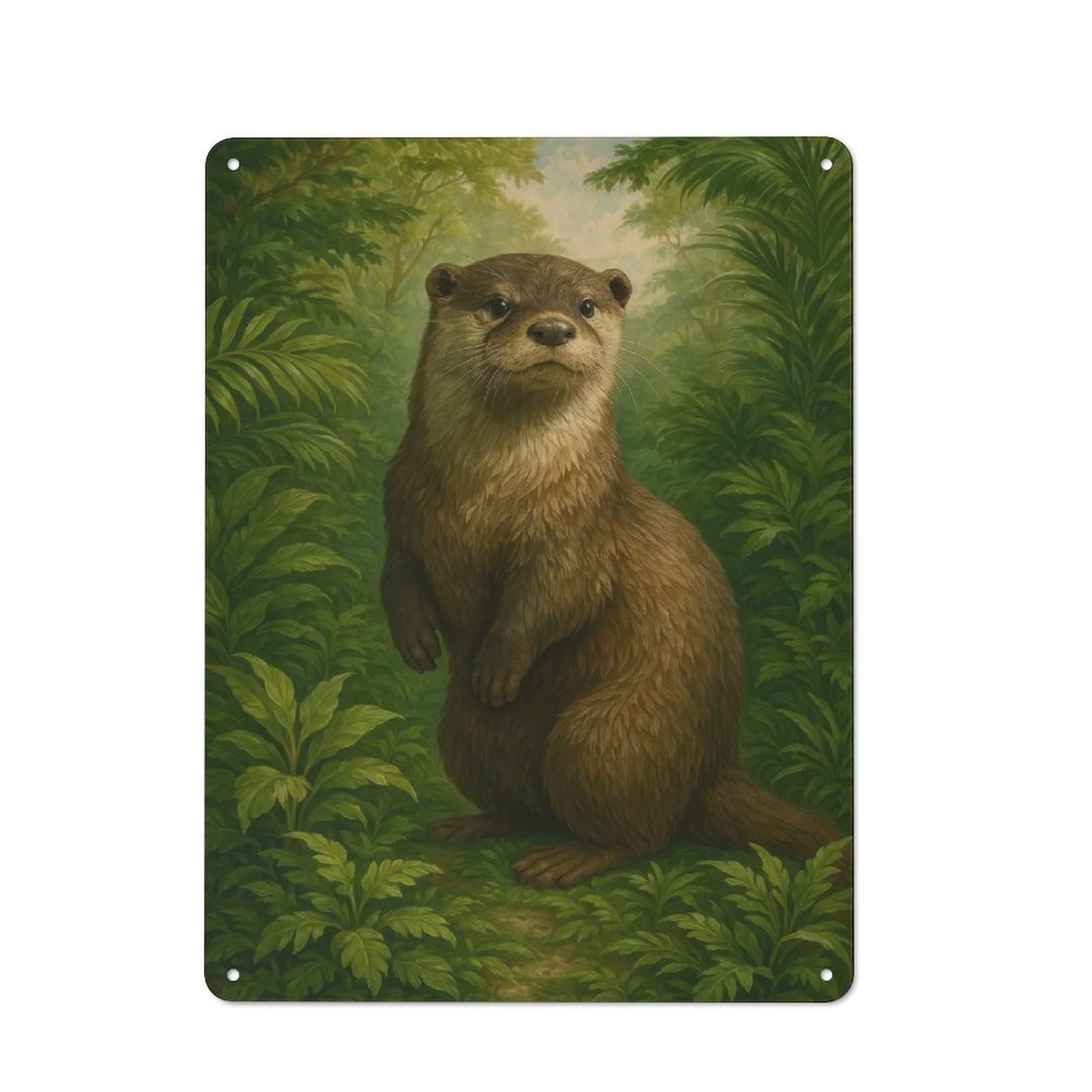 Otter in Lush Greenery Painting Cottage Style Metal Wall Decor 40x30cm, Country Metal Sign for Kitchen, Cottage, Porch Or Garden Room