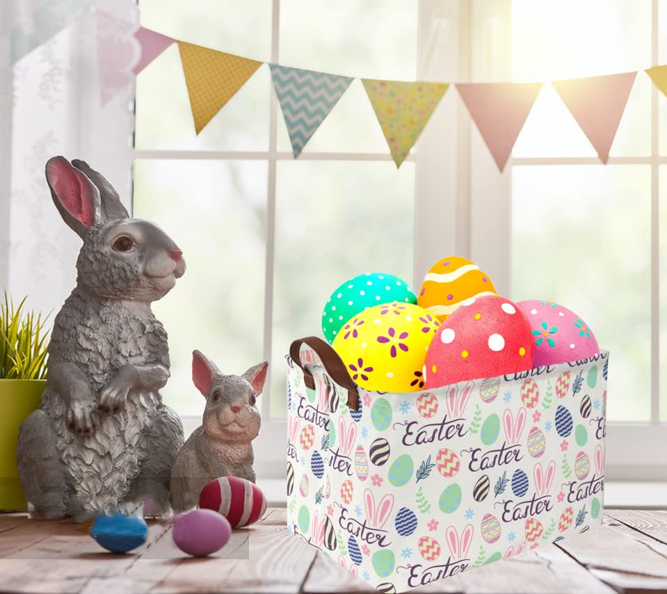 Image of Rectangular Easter baskets , Kids Easter Basket Organizer.Cute Storage Basket with Handles.Boys and Girls,Easter Bunny Eggs Decor,Books,Easter Gifts . (Easter bunny eggs)