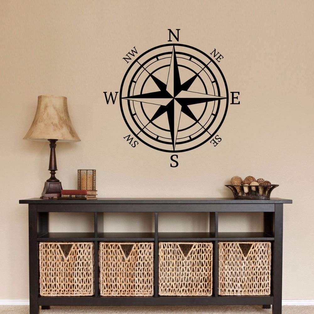 Nsrjdsyt Vinyl Wall Art Decal Geography Compass Wall Sticker Nautical Mural Home Living Room Decoration Compass Wall Decal 86X87cm