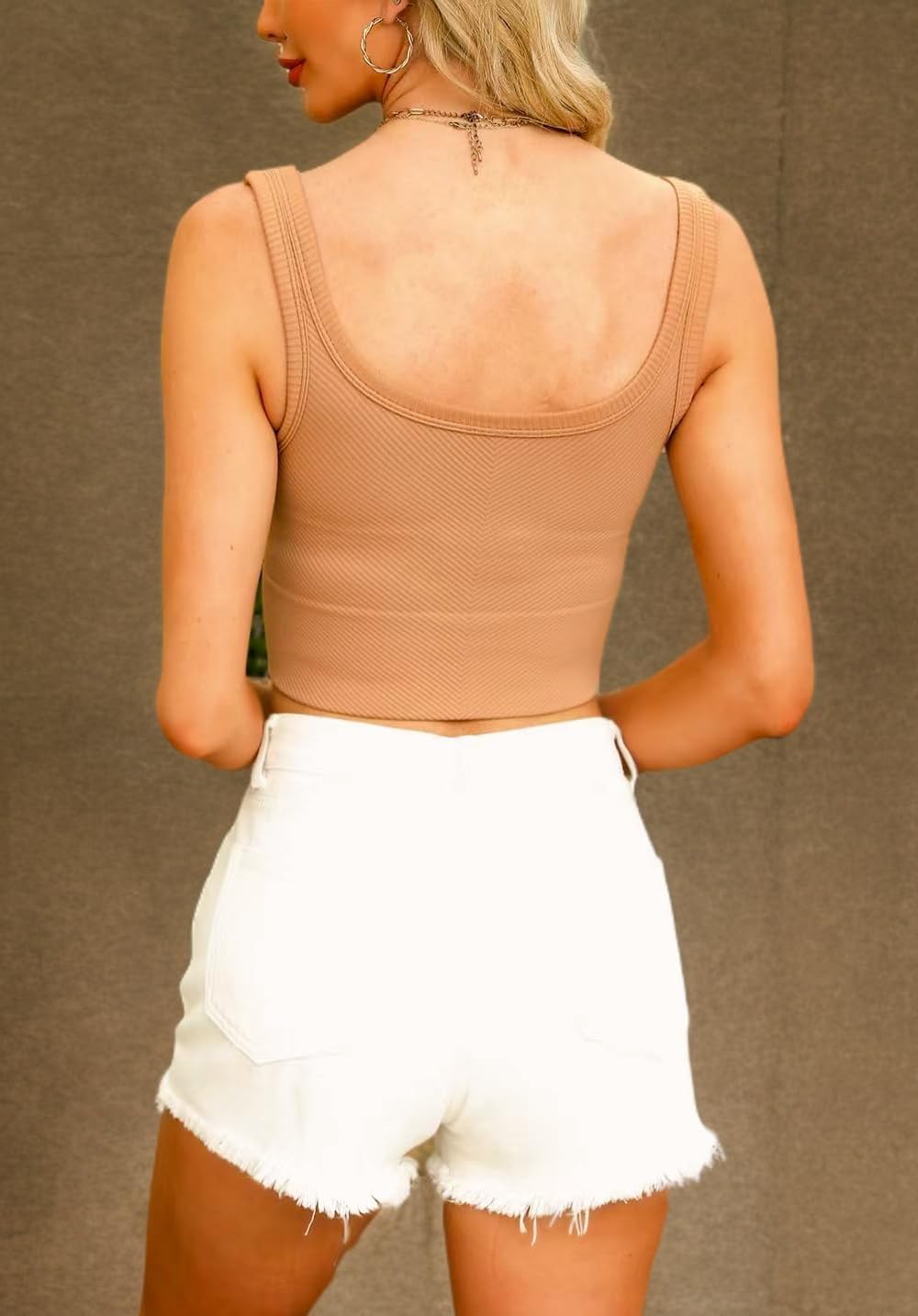 CYVESOULA Tank Top for Women Scoop Neck Sleeveless Crop Tops Chevron Ribbed Knit Crop Tank Top Fitted Soft Basic Cropped Tank - Image 7