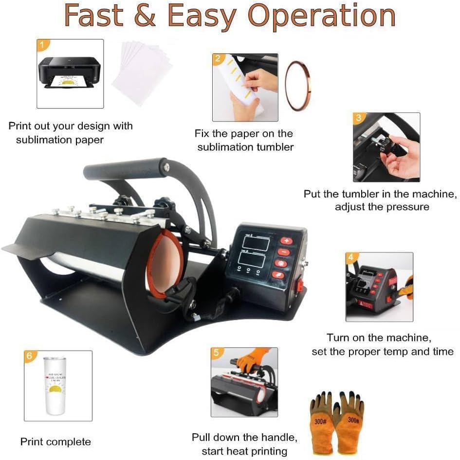 Step-by-step guide for operating the Winado HPM-546 Tumbler Heat Press Machine