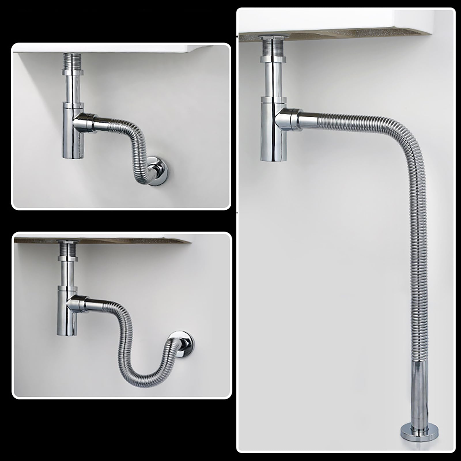 Siphon Waschbecken mit Überlauf,Pop Up Ablaufventil,Geruchsverschluss,Höhenverstellbar,Flexibel Ausziehbar,Messing Abflussrohr Waschbecken