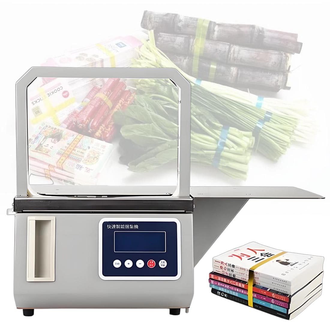 QianCruxtacy Photoelectric Induction Vegetable Tying Machine, Industrial Automatic Strapping Banding Machine with 1.5s Fast Bundling, Adjustable Tension 5-50N, for Supermarket & Small Business Use