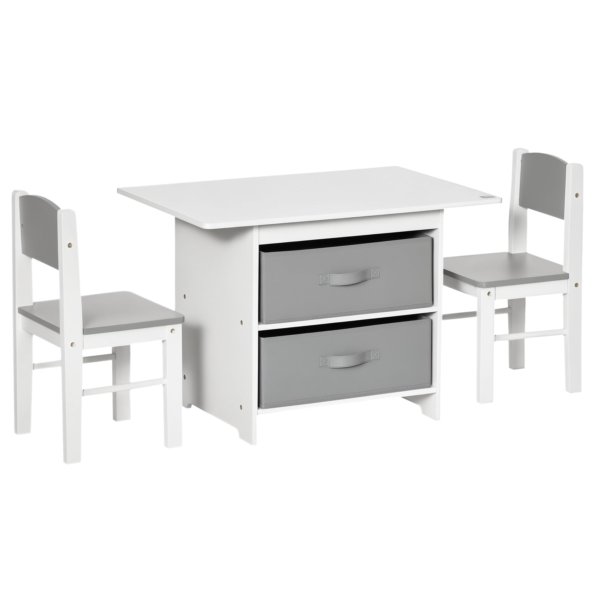 Rackhams White 3 Pcs Kids Table & Chairs Set Toddler Furniture W/ Storage Drawers