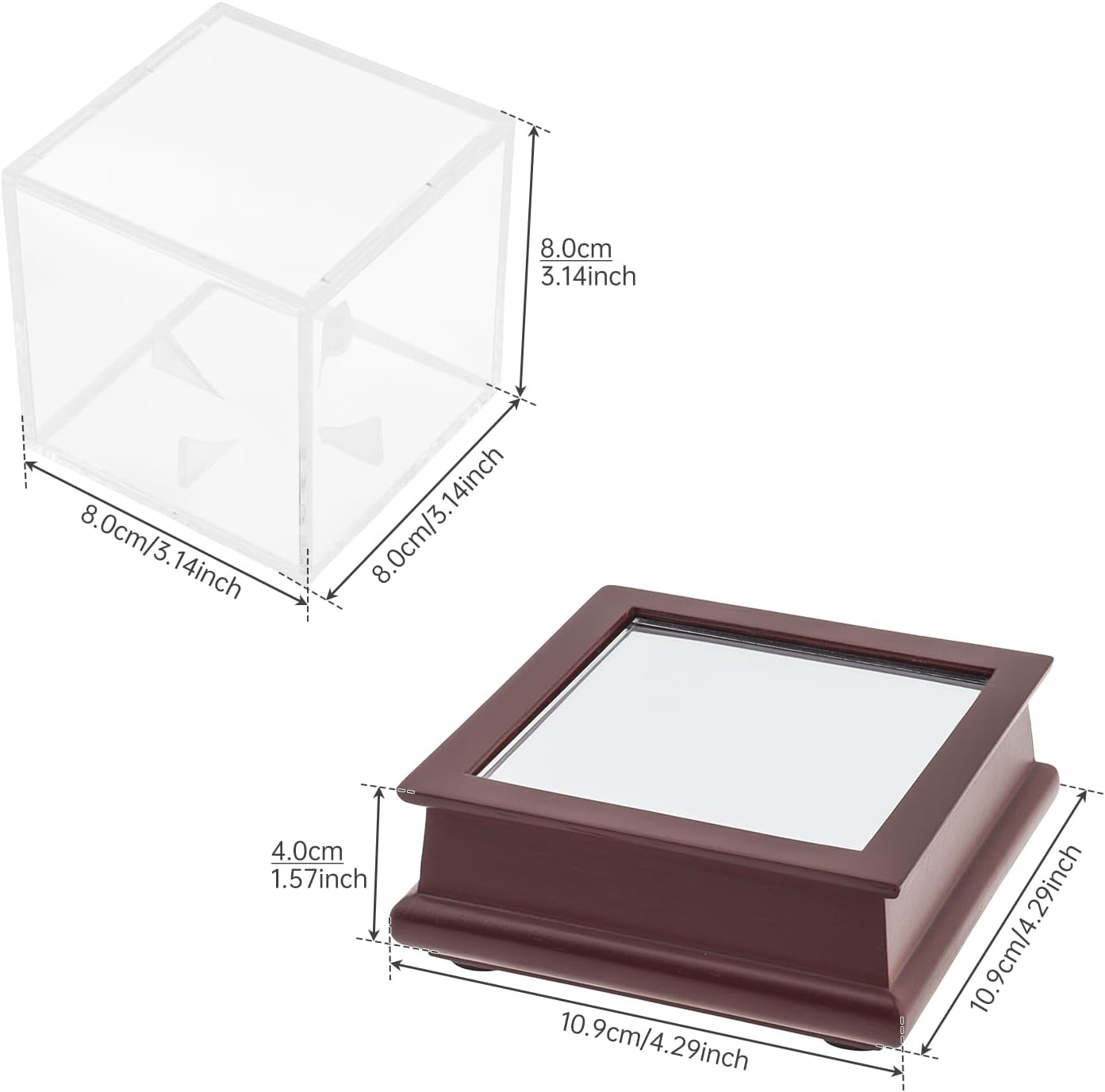 Acrylic Display Cases Clear,UV Protected Cube Ball Holder with Mirrored Wood Base Suitable for Baseball, Tennis Ball and Souvenir Items up to 3 x 3 Inch