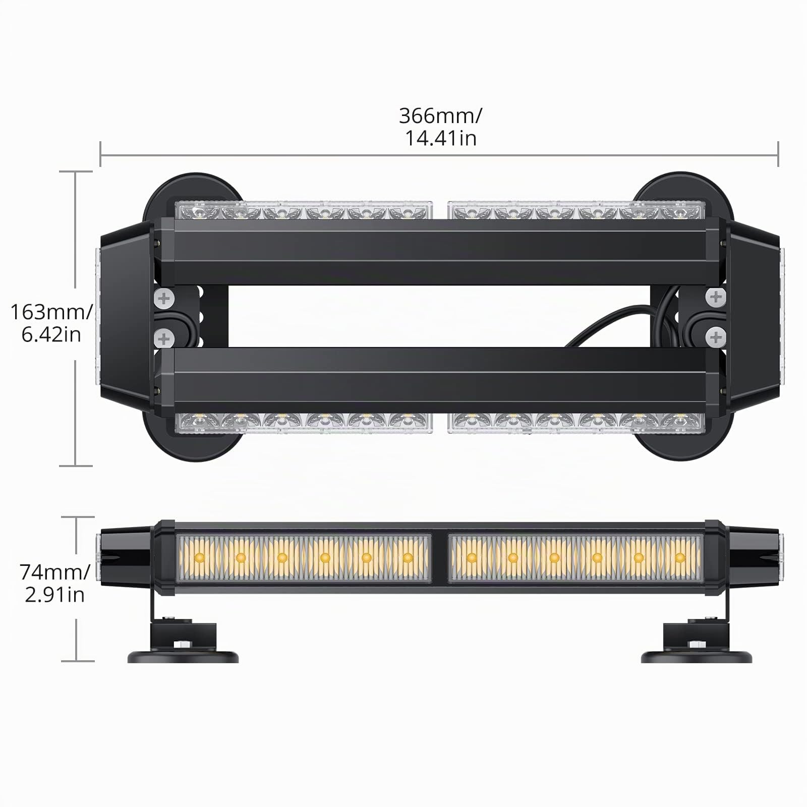 Justech 30LEDs Luz de Emergencia para Automóvil 30W 7 Patrones de Flash Luz Estroboscópica Luz de Advertencia de Techo Ámbar IP65 Impermeable con 5M Cable para 12V 24V Vehículo Remolque Camión