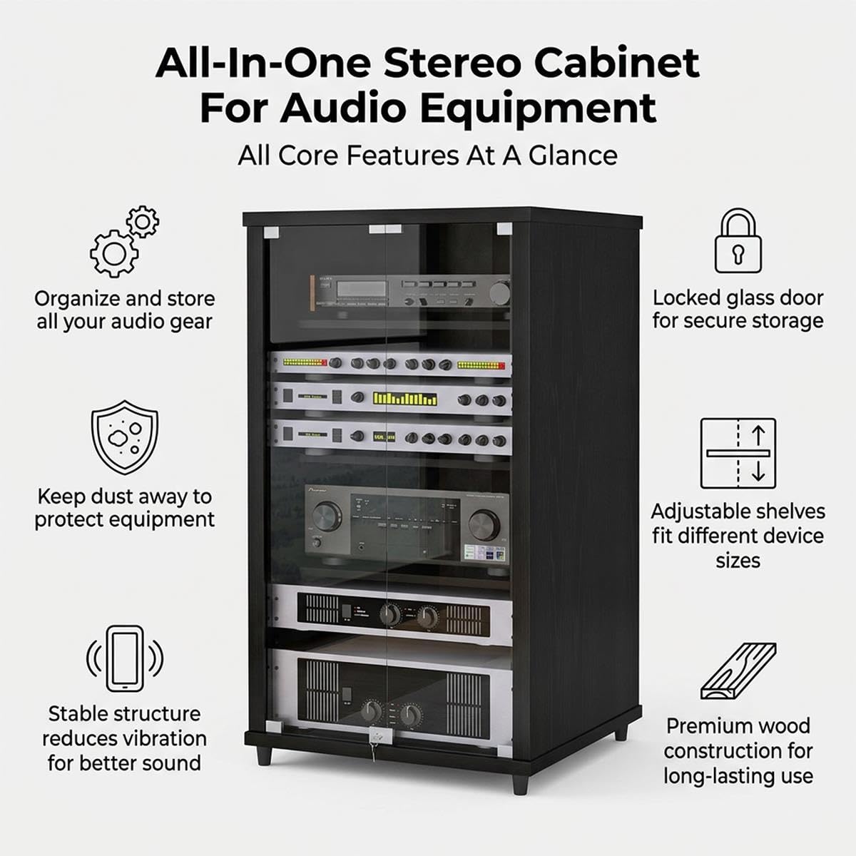 Meuble stéréo, Rack Audio avec Portes pour Rangement multimédia