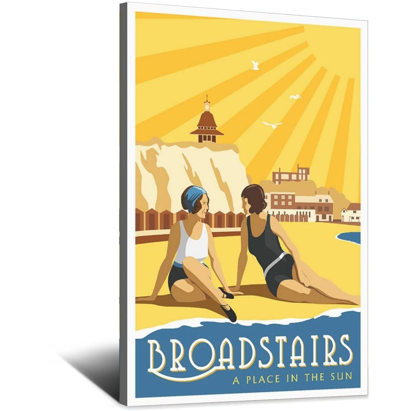 Uejd Frame-Style Vintage Broadstairs Beach Sun Kent Travel Poster Decorative Posters Modern Bedroom Canvas Art Poster Picture Painting Posters Wall Decor Art Gift