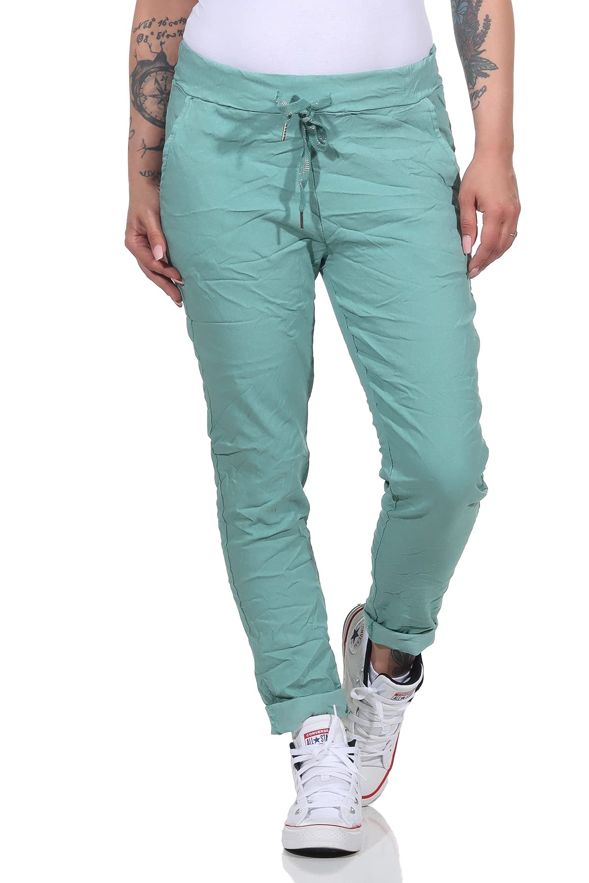 Pantaloni da jogging da donna in stile vintage, per tempo libero, sport e fitness 8115, nero, 46/50 IT