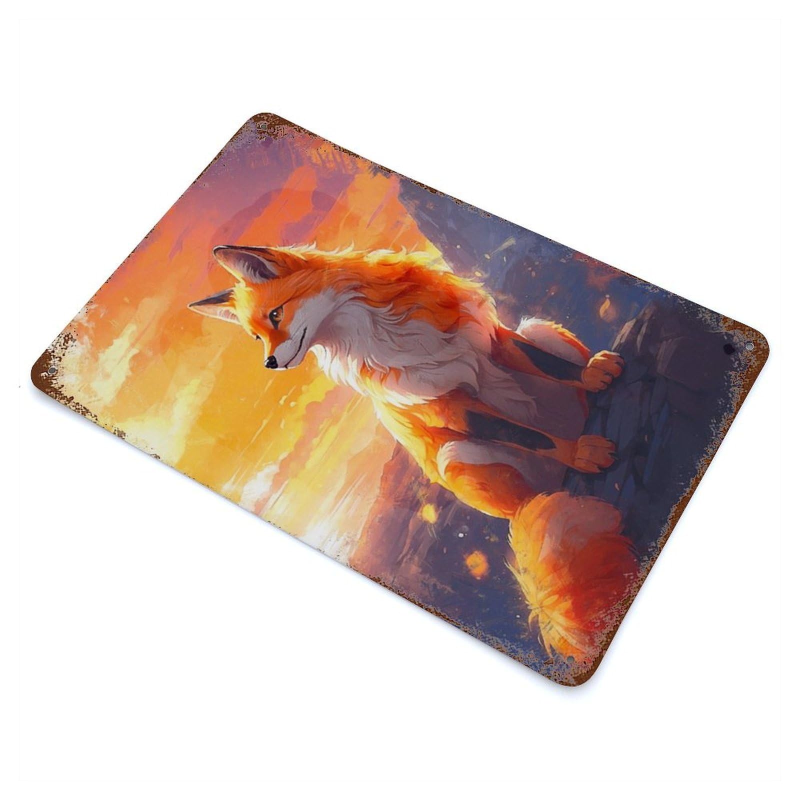 A Fox Enjoying The View 11.8"x7.9" Rust Effect Tin Sign, Decorative Metal Wall Art for Garage, Bar And Workshop Decor