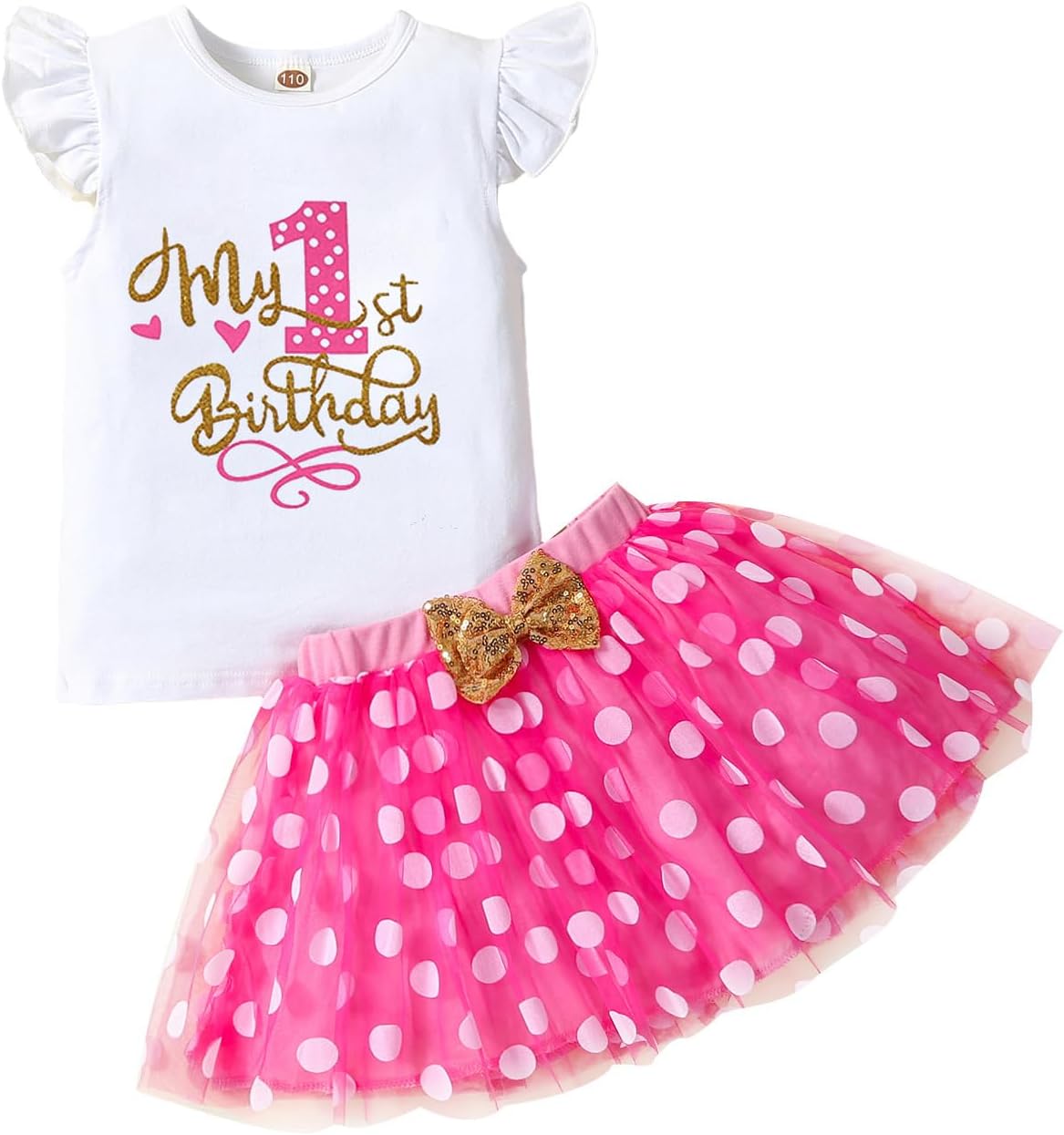 LYQTloml Baby Girl First Birthday Outfit Smash Cake Outfit My 1st Birthday Romper+Tutu Skirt