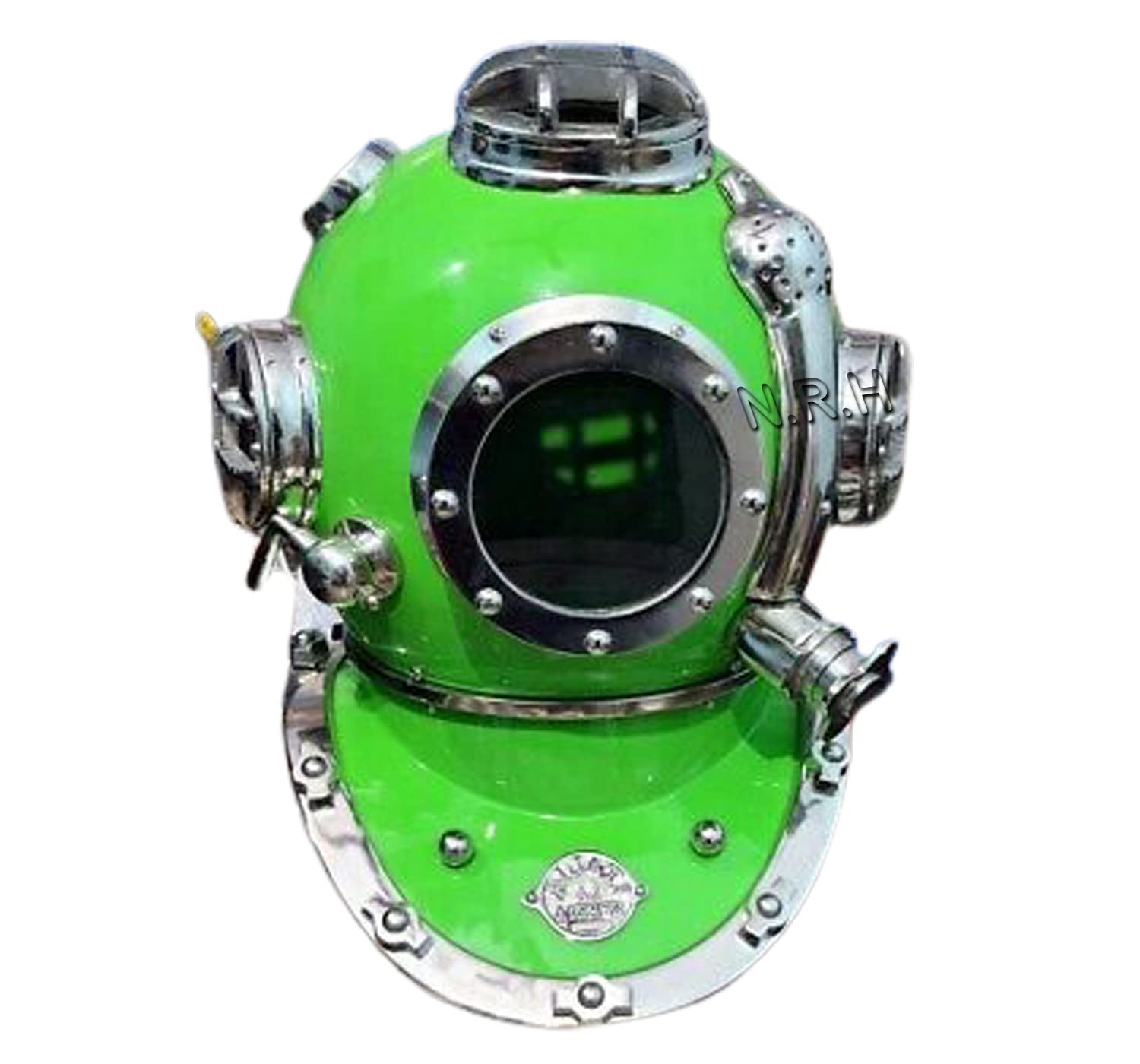 Casco de Buceo | Casco Decorativo de Barco marítimo (18 Pulgadas) Verde/níquel Acabado Casco