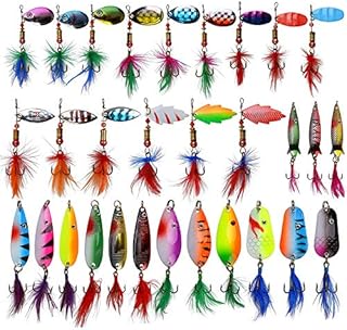 Easy Catch 30pcs Fishing Spoon Spinnerbaits Mixed Colorful Metal Casting Fishing Spinner Baits Spoon Fishing Lures Sharp Treble Hooks Tackle Kit
