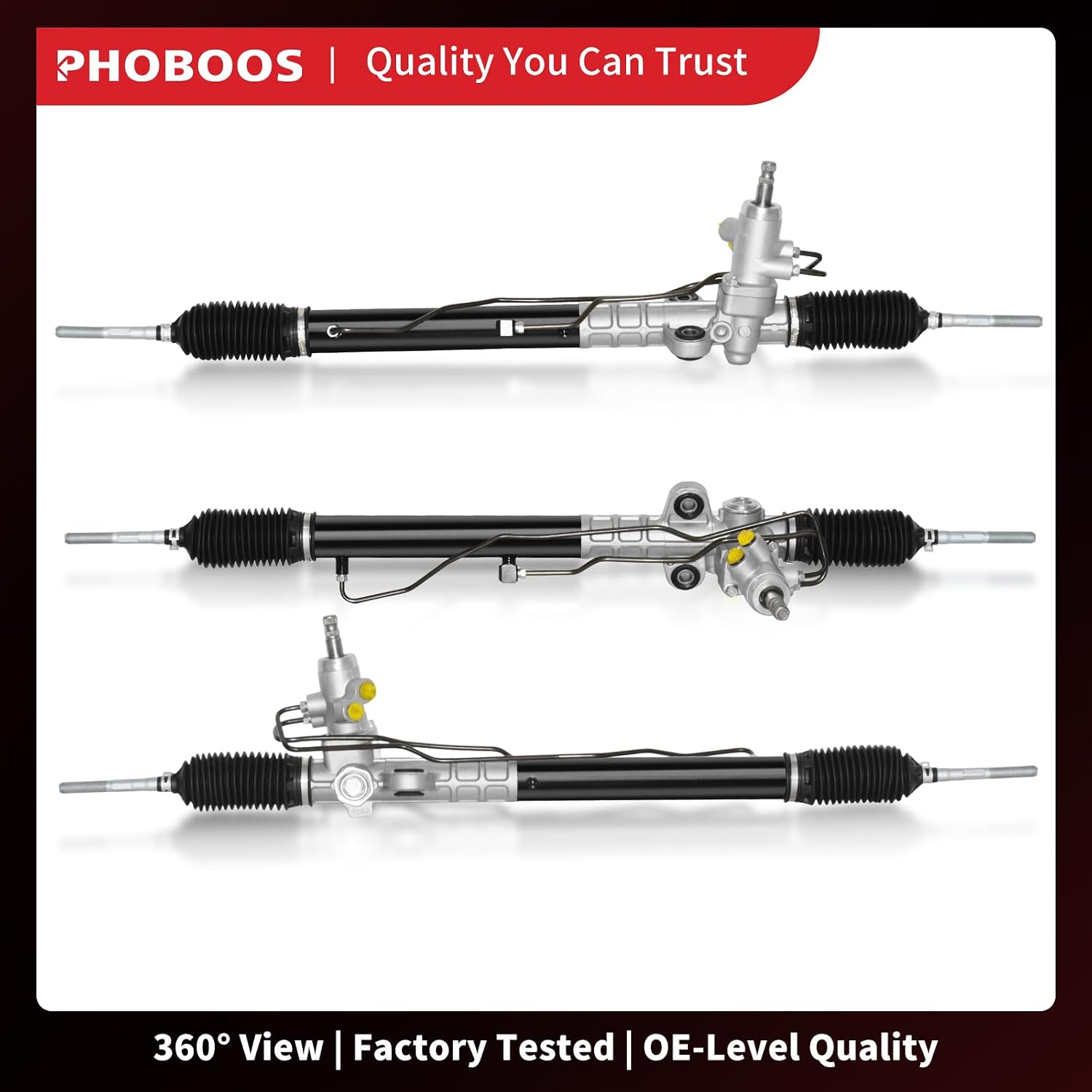 PHOBOOS Hydraulic Power Steering Rack and Pinion Assembly Compatible with Hyundai Accent 2006-2011 L4 1.6L, Dodge Attitude 2006-2011 L4 1.6L, New Unit, Leak-proof, Direct Fit, Ref. 26-2421
