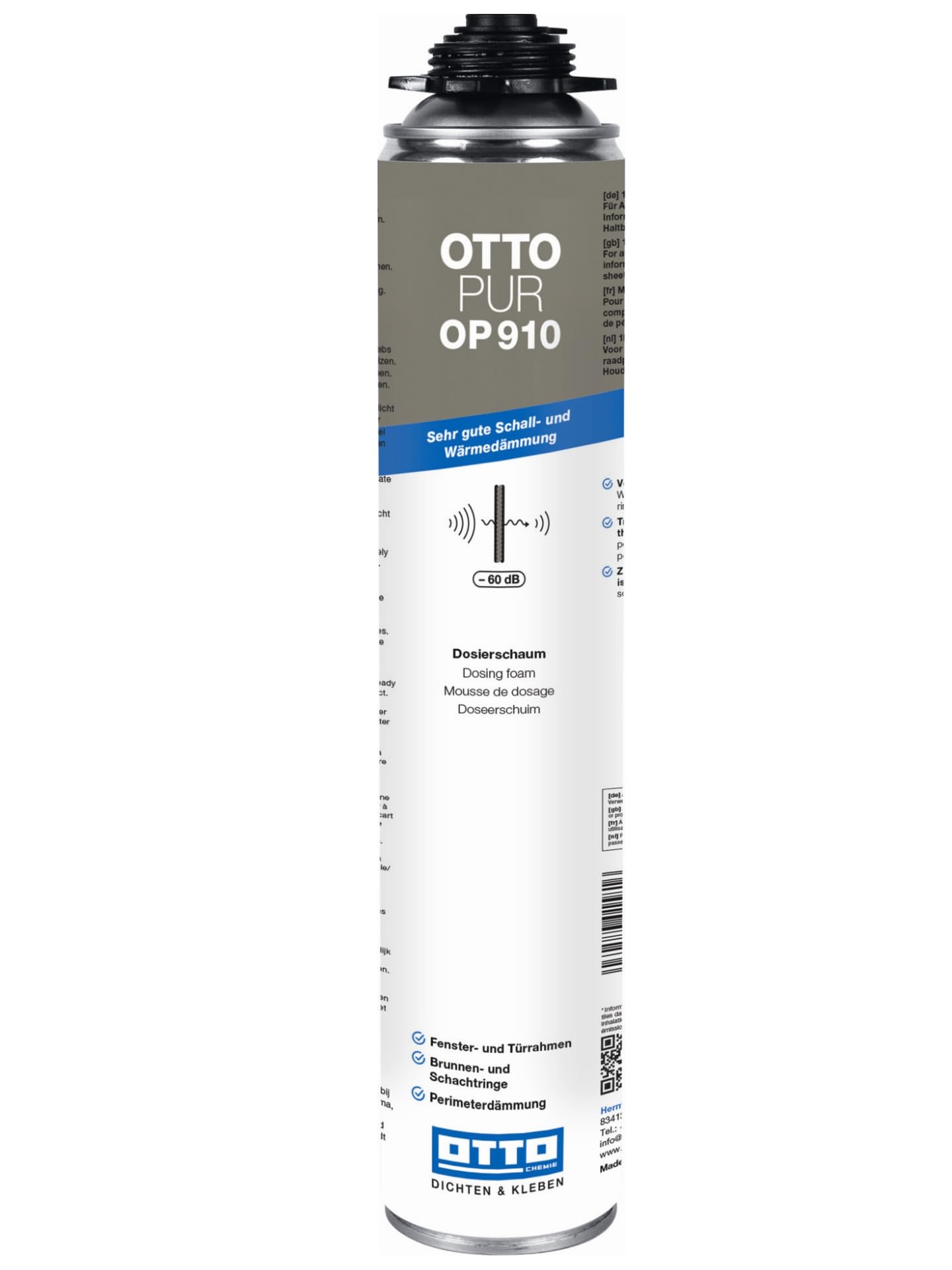 12 x OTTO-PUR OP910 750 ml Pistolenschaum Montageschaum Für Verfüllung, Dämmung & Isolierung, Luftdichter Und Wasserfester Bauschaum Brunnenschaum Schallschutzschaum 60 dB für Schaumpistolen