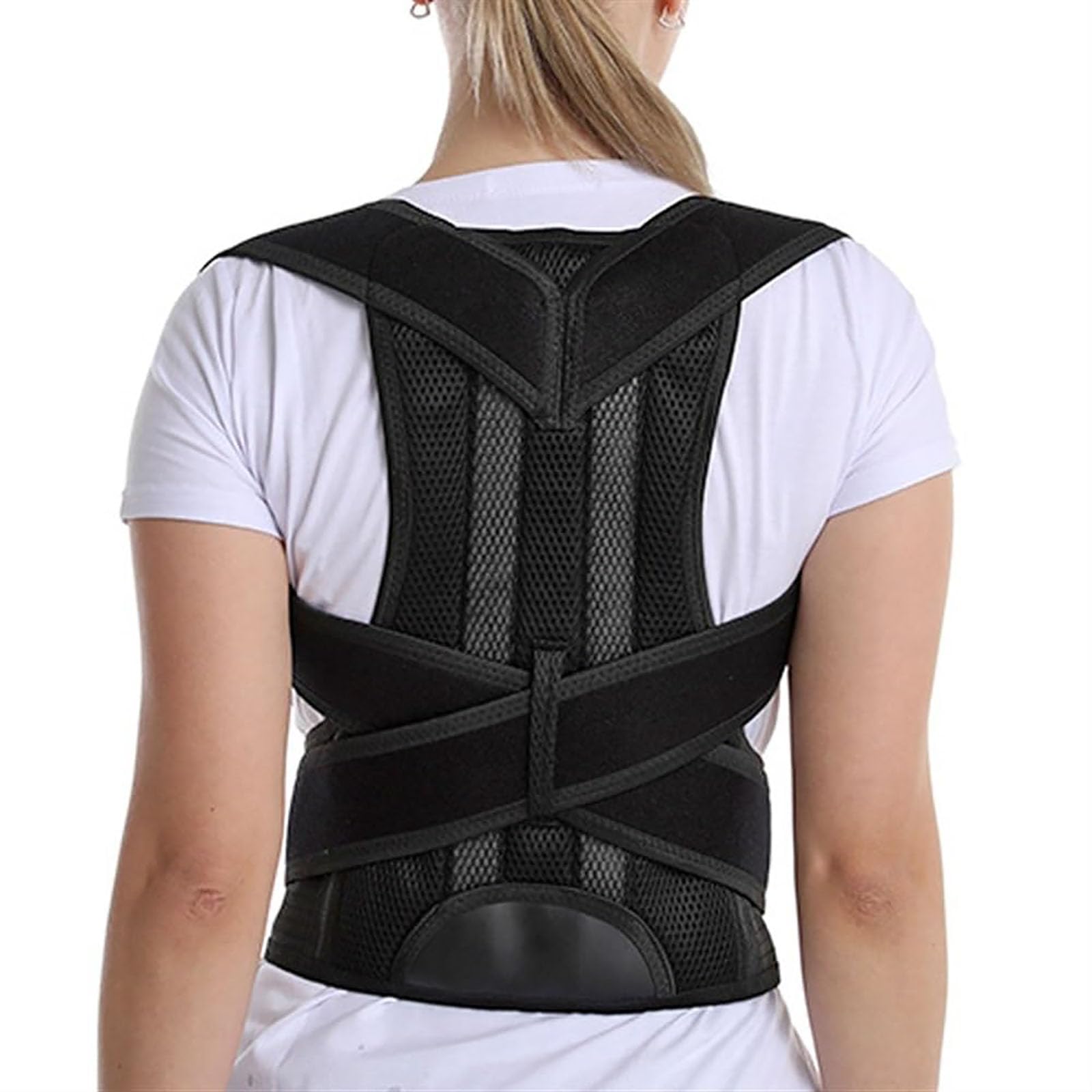 Corrector de postura de hombro para adultos, soporte de espalda para escoliosis para hombres y mujeres, cinturón de soporte de espalda completa, soporte de cuello ajustable, mejora la postura de la e