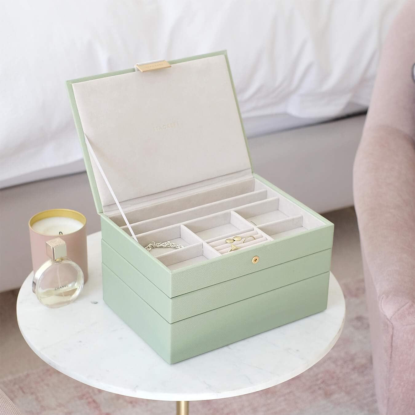 Stackers Sage Green Classic Medium Jewellery Box Set of 3 BigaMart