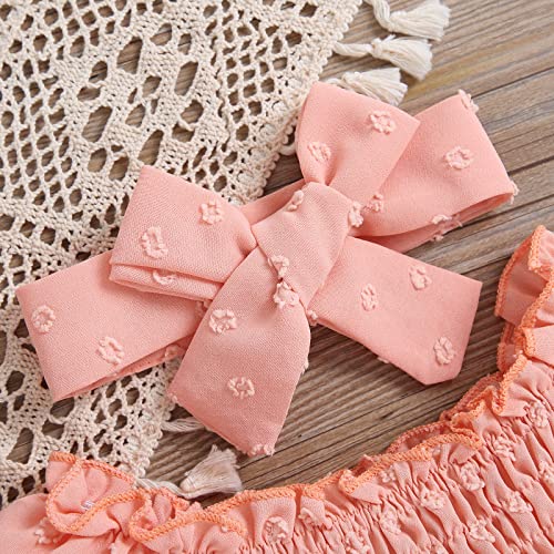 Ursobutegl Newborn Infant Baby Girls Romper Dress Short Sleeve Ruched Jumpsuits Skirts Bodysuits Headband Princess Outfit (Pink Dot, 6-12 Months) #TOP4