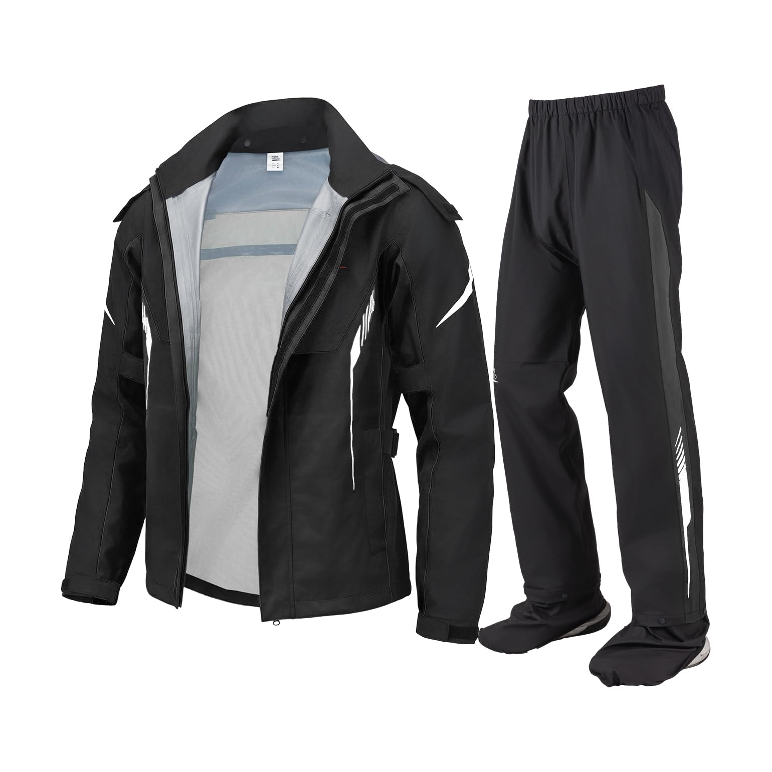 KEMIMOTO Tuta Antipioggia Moto Uomo, Impermeabile 20000mm con Strisce Riflettenti, Abbigliamento Pioggia per Motociclisti Traspirante Antivento con Cappuccio a Scomparsa