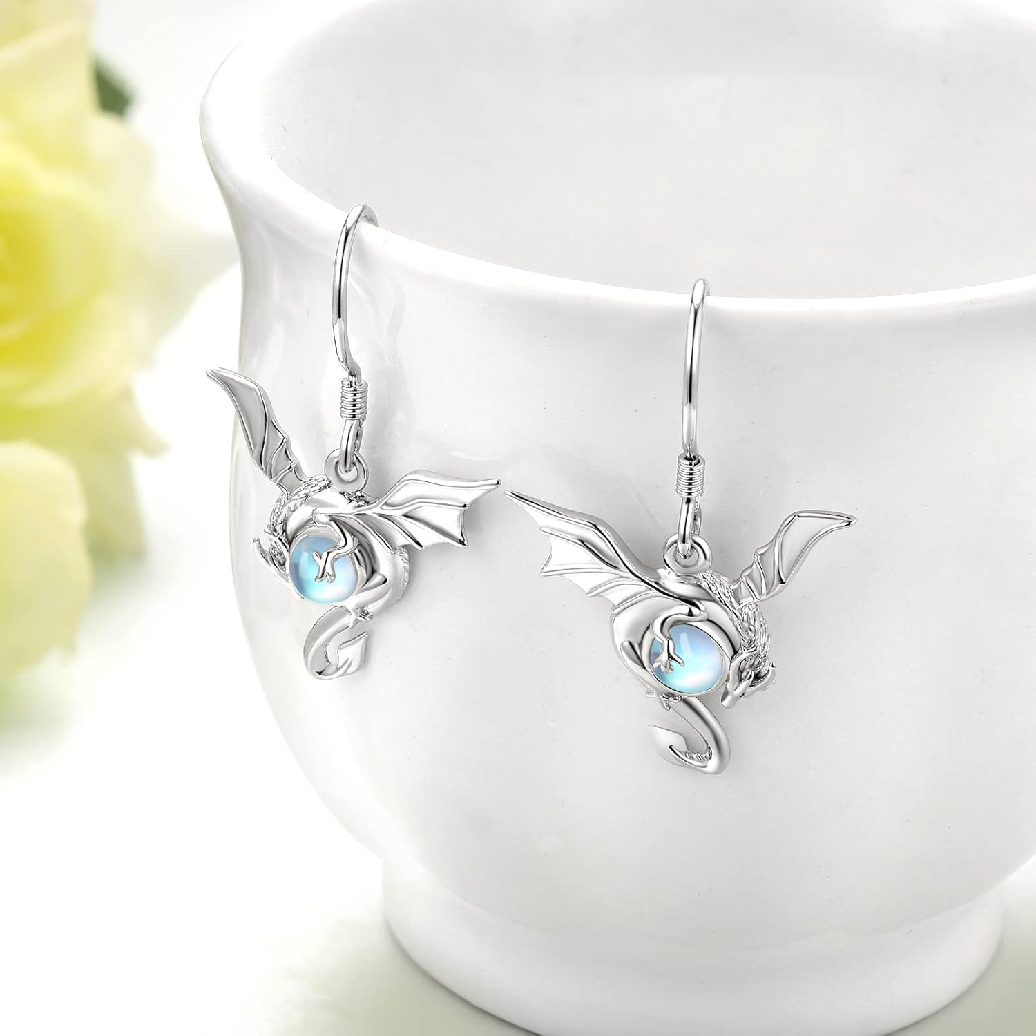 Dragon Earrings for Women 925 Sterling Silver Moonstone Dragon Earrings Dragon Jewelry Gifts for Girls Mom Daughter