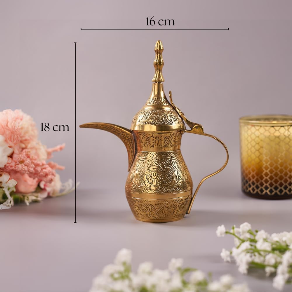 JVNX Traditional Arabic Dallah Coffee Pot – Vintage-Style Brass Finish Decorative Piece for Home, Office, and Cultural Events – 18cm – Pack of 1