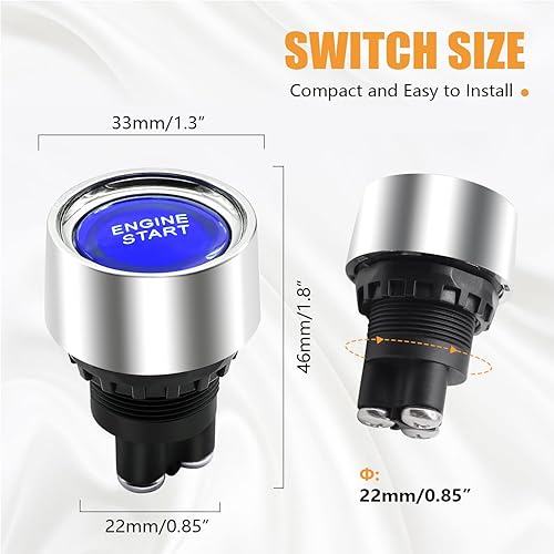 Miniatura 10 de mankk Interruptor de encendido de arranque de 12 V CC, botón de arranque del motor (ON) - Apagado, interruptor de botón de arranque momentáneo del