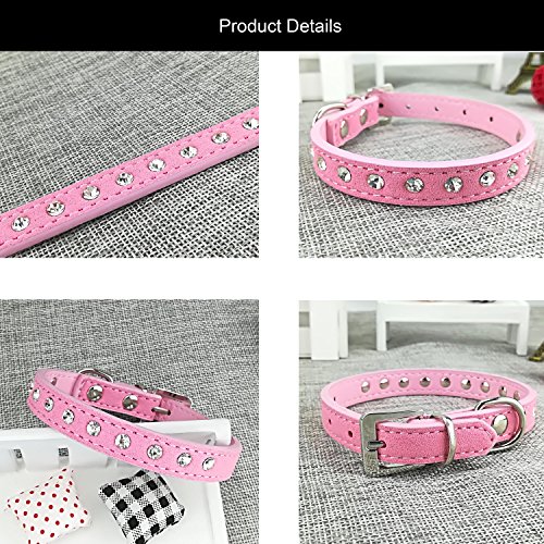 Newtensina Netter Diamante Welpen Halsband und Leine Set Bling Wildleder Halsband mit Leine für kleine Hunde Katzen - Pink - XS