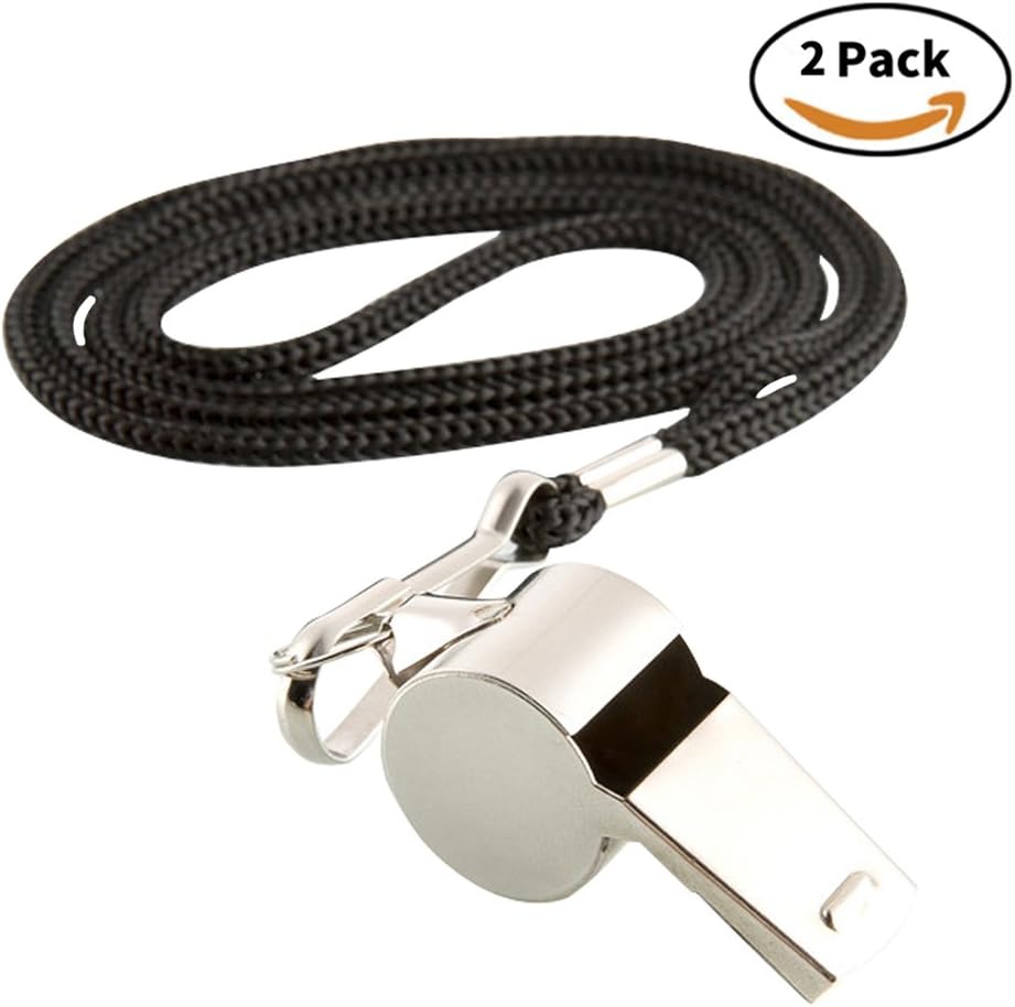 Metal Whistles Stainless Steel Loud Sport Whistles with Lanyard Whistles Perfect for Teacher Coaches Referee Officials Football Basketball Soccer Hockey Storm Safety Emergency or Protection 2PCS