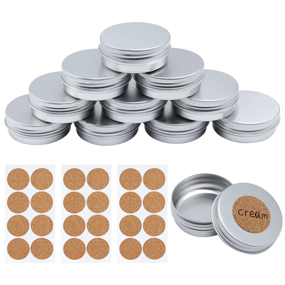 Rebanky Silver Lanying 10Pcs 30Ml Aluminium Tin Jars Empty Lip Balm Tins Aluminium Cosmetic Tins With Lids Aluminium Screw Top Tins For Lotion,Masks,Cream,Powder,Mini Andles,Sample,Trinkets