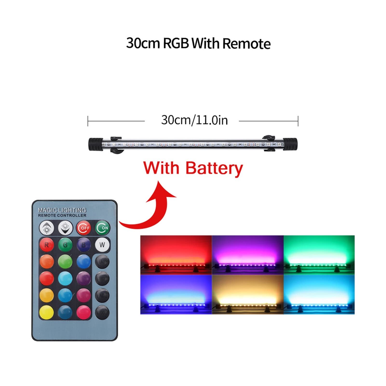 Luz de Acuario 18-57cm Control Remoto Lámpara de Buceo Lámpara Colorida Lámpara de 90-260v para Plantas Pecera Uso Anfibio Esencial (Color : SZD-Q30RM)
