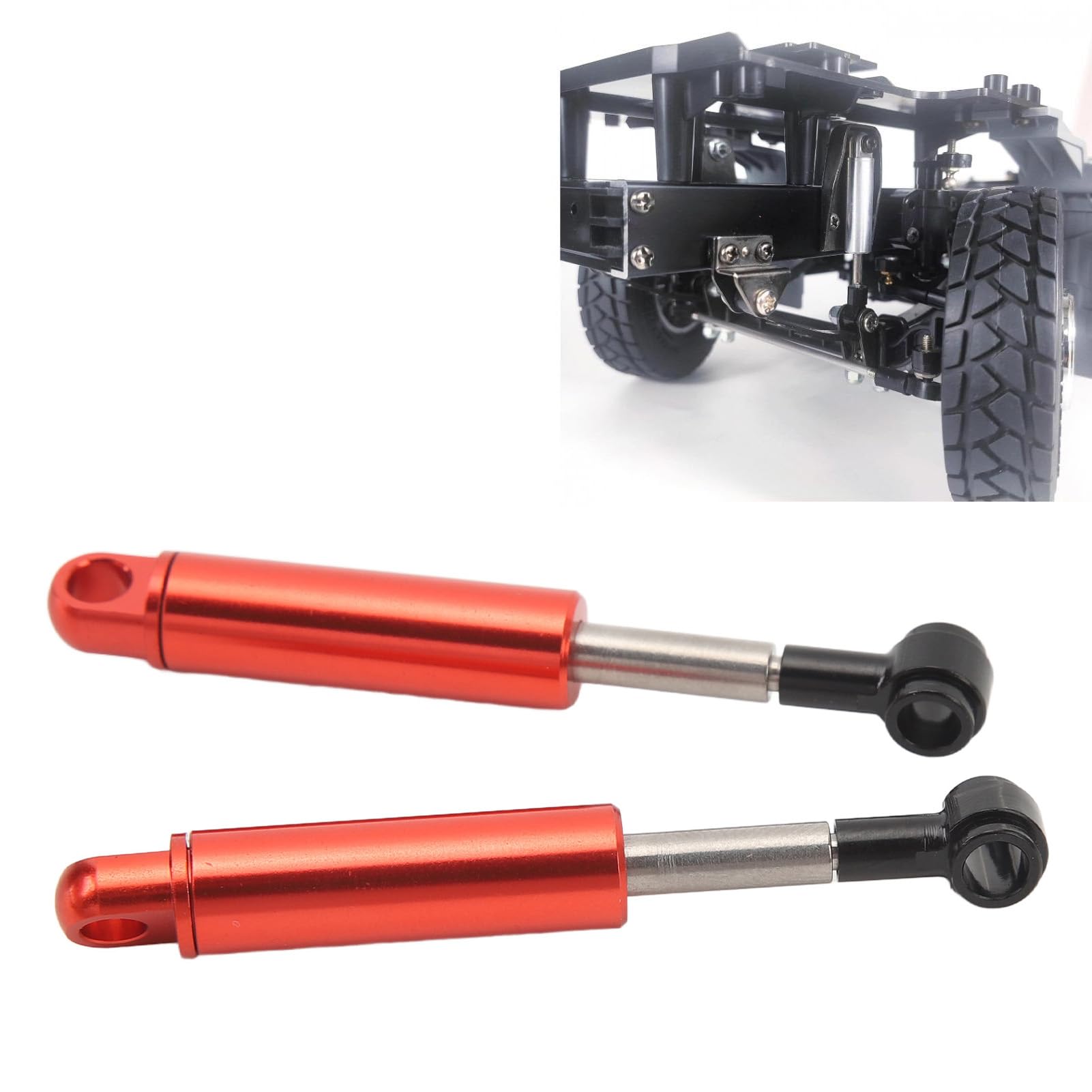 2Pcs Aluminum Alloy RC Shock Absorber Oil Damper Suspension Shock Absorber Upgrade for Tamiya 1/14 Trailer Truck Enhanced Off Road Performance Durable 62mm (Red) - Image 4