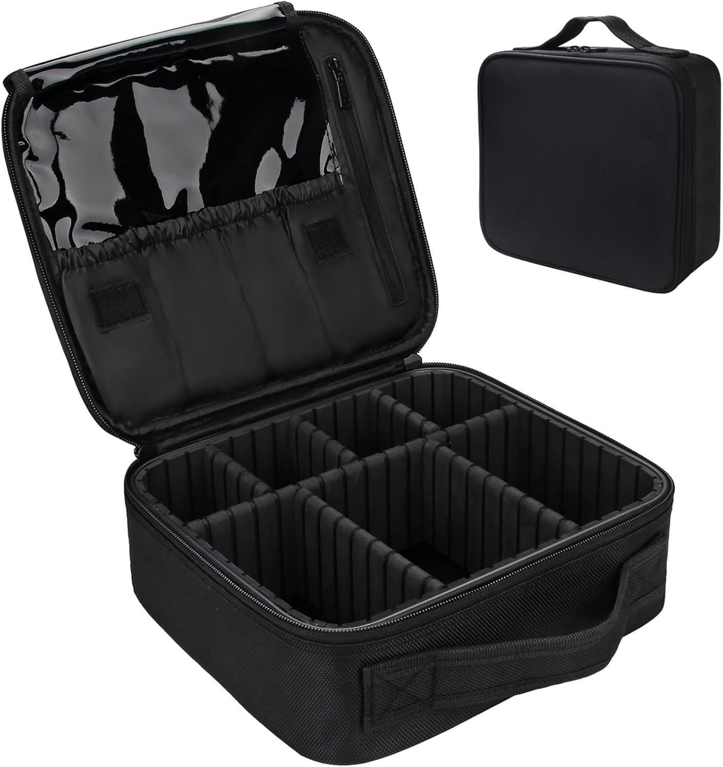 Travel Makeup Organizer Case, Black, Multi-Purpose Storage Bag with Adjustable Dividers, 26x23x9cm, for Cosmetics, Toiletries, Jewelry, Electronics (Black)-image-42