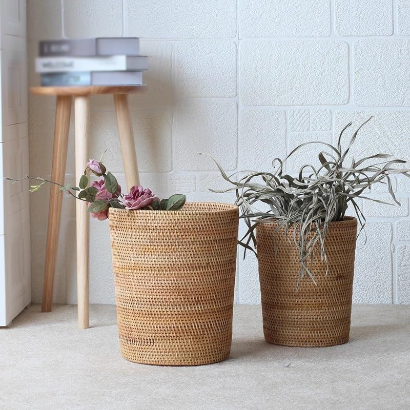 Cubo de basura de ratán con cubo interior para papel de desecho en casa 4