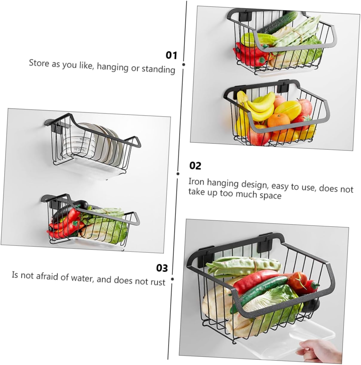 Mikinona Stainless Steel Produce Basket Mesh Fruit Basket Kitchen Storage Organizer Strong Bearing Capacity Easy to Use for Closets Bedrooms Living Rooms
