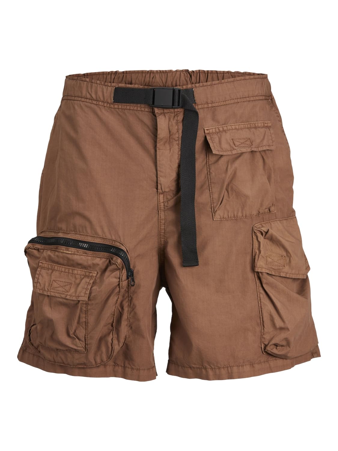 Jack & Jones Short cargo con cintura elástica y cordón, bolsillos laterales con elástico y cremallera, tejido ligero.