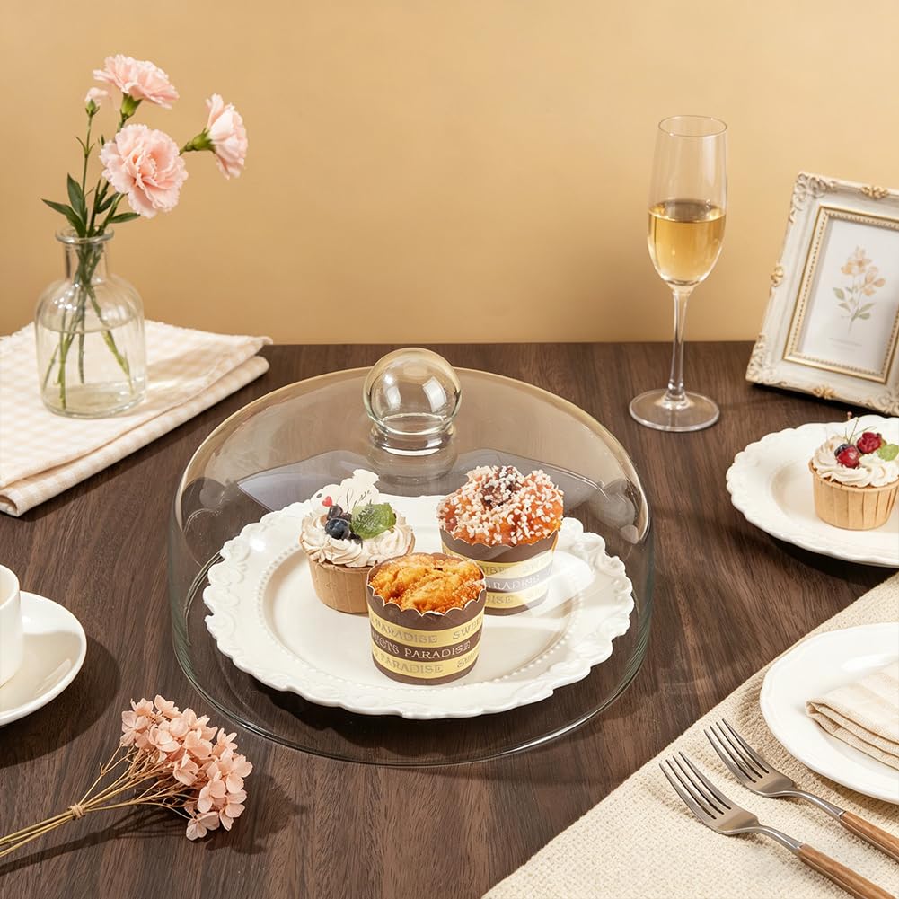 UNICRAFTALE Cloche à Gateau En Verre Rond Clair De 13.7 cm De Haut Sans Socle Pour Présentation De Mini Gateaux Desserts Fromage Dans Cuisine Mariage Fête