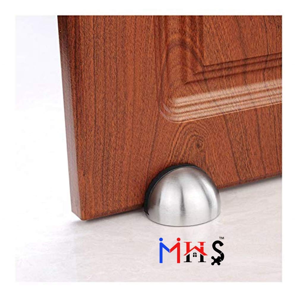 MHS Half Moon Stainless Steel Safety Door Stopper, Floor Mount Half Dome Door Stopper with Rubber Bumper, Heavy-Duty Door Stop Bumper & Wall Protector, Includes Screws & Wall Plugs (1, Silver) — Amazon image 5