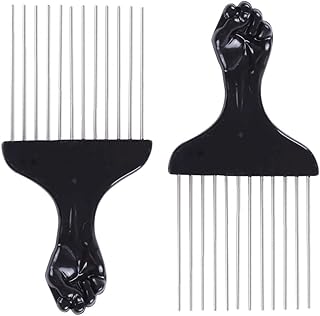 HZAOPZE 2 x Metal Afro Comb African Hair Comb, Metal Afro Pick Wide Tooth Hair Brush, Curly Hair Brush, Beard Comb, Styling Tool for Curly Hair (Black)