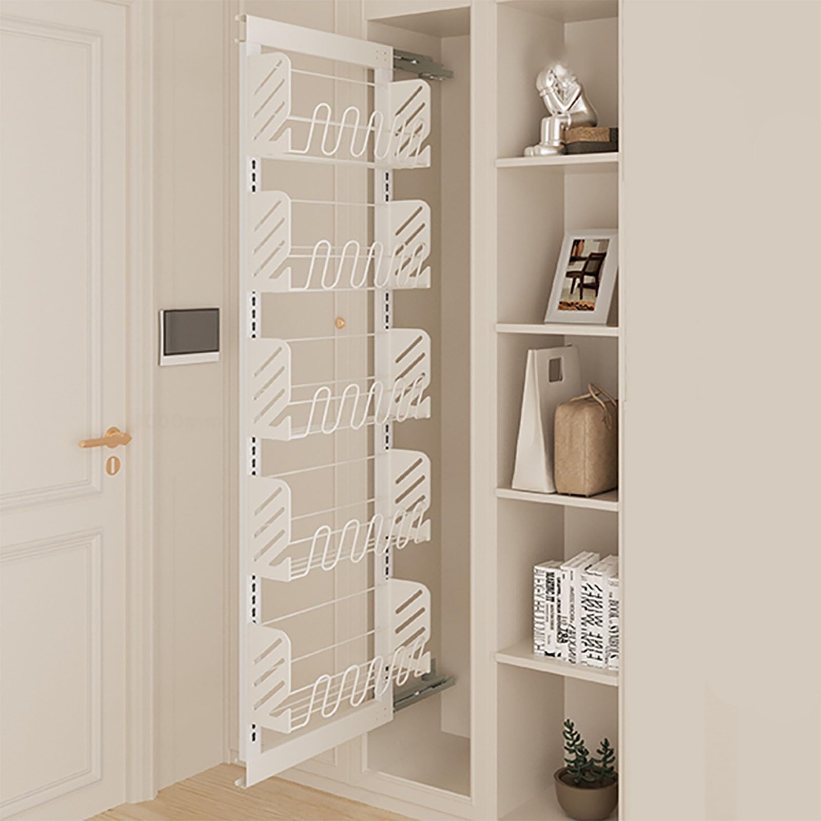 LMYSXAOZ Adjustable Slim Pull Out Shoe Rack, Stackable Metal Cabinet for Closet, Hidden Storage Organizer Entryway & Hallway, Narrow Design 160cm/62.9in