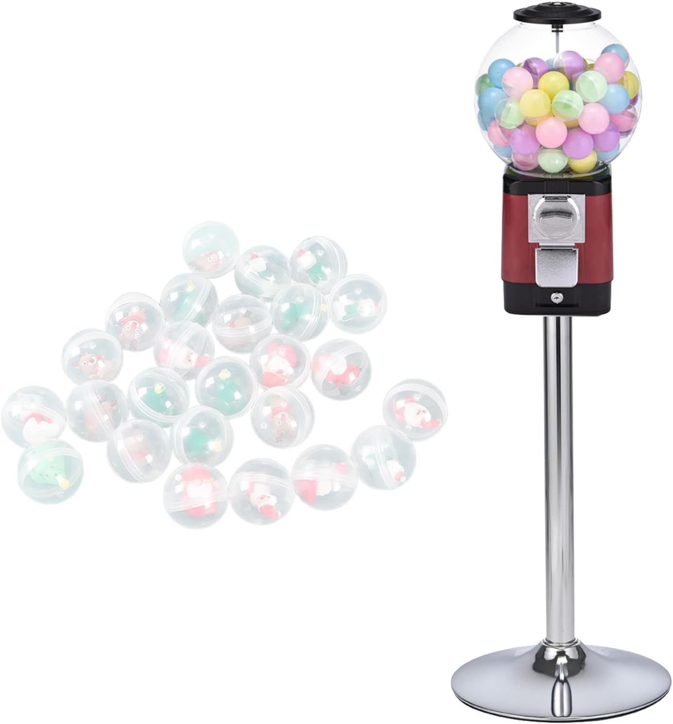Commercial Capsule Vending Machine - Automatic Gumball Dispenser for Candy & Bouncy Balls - Ideal for Retail & Game Stores - Black Drawer (Red & Green)