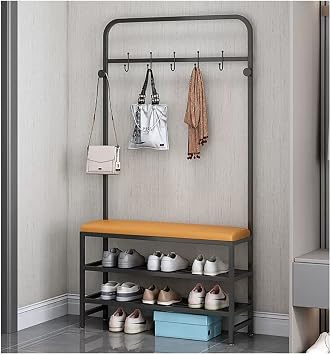 Coat Rack With Shoe Bench 3-in-1 Hall Tree For Entryway Multifunctional Hallway Shoe Rack Stand Organizer Closet For Entryway (Color : Gold, Size : 100cm)