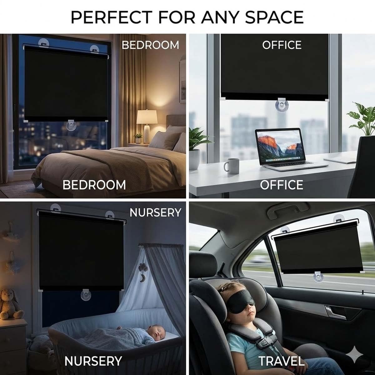Fenster Verdunkelung 30 35 40 45 50 55 60 65 70 80cm Sonnenschutz Rollos Mit Saugnäpfen, Ohne Bohren Verdunklungsrollo, for Wohnzimmer/Büro/Auto Temporäre Jalousien(Dark Gray,W80xH200cm)