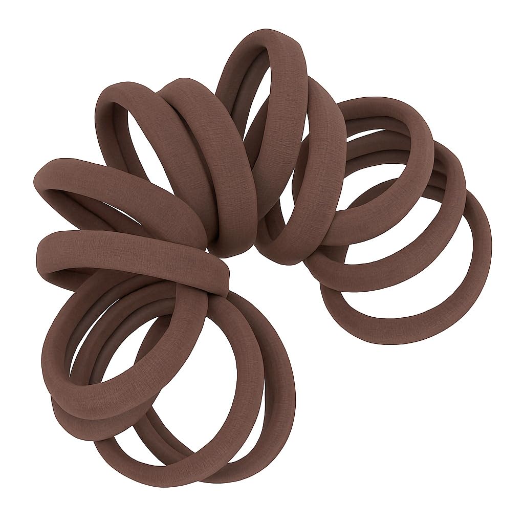 Cyndibands Seamless Hair Ties - Brown - Gentle Hair Ties No Damage, Standard Size 1.5 Inch, Soft and Stretchy Nylon Fabric Ponytail Holders - 12 Count