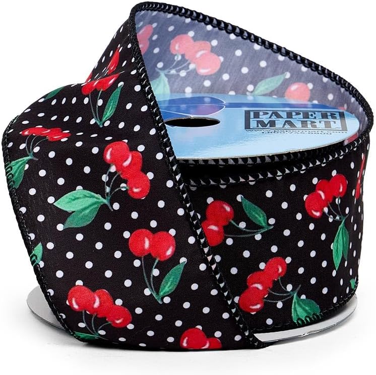 2 1/2" X 10 Yards Cherry Dots Wired Ribbon