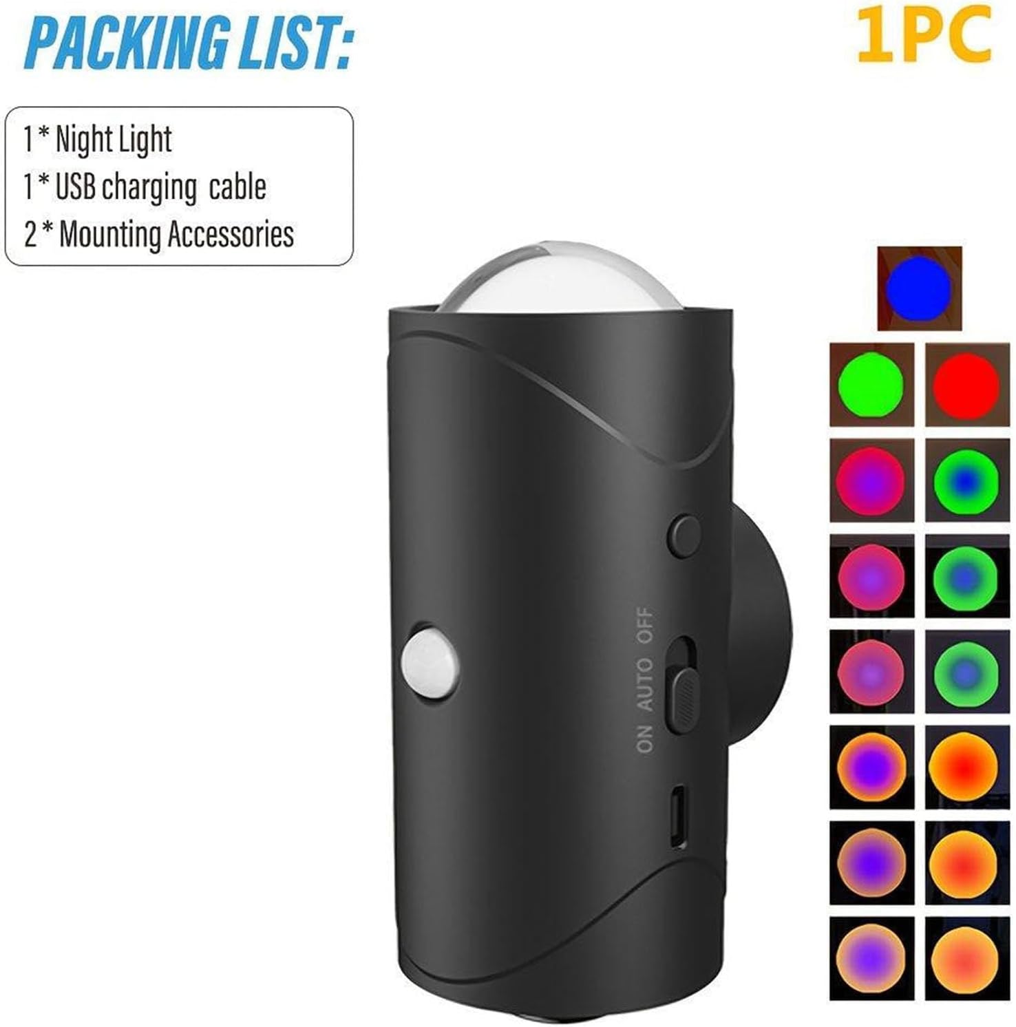 Magnetic Rechargeable Color-Changing Sconce, Adjustable Multicolor Night Light, Smart LED Night Light with Motion Sensor, 16 Colors Changing, for Hallway Bedroom Game Room Stair (4, Black)